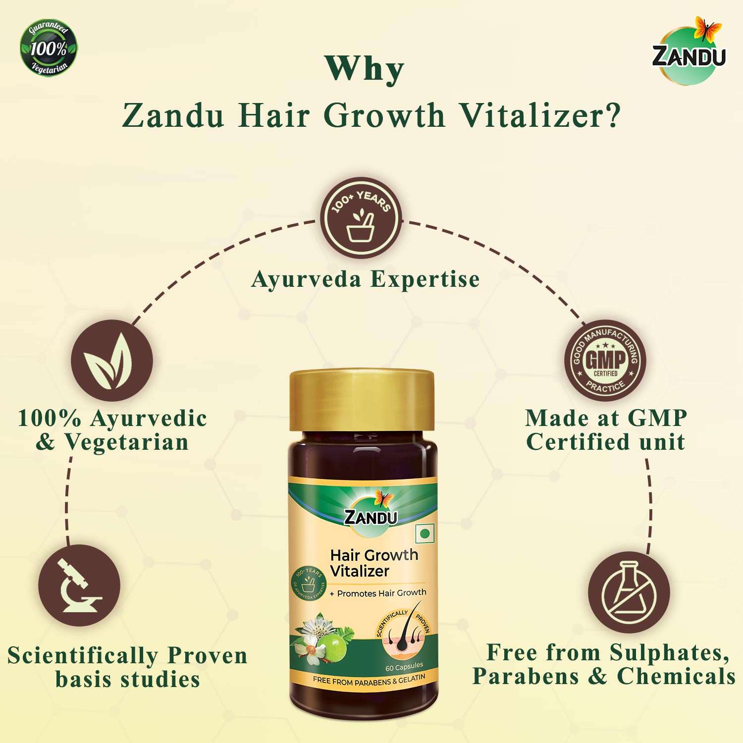 Zandu Ayurvedic Hair Growth Vitalizer Capsules for Proven Hair fall Control, Growth & Delayed Graying
