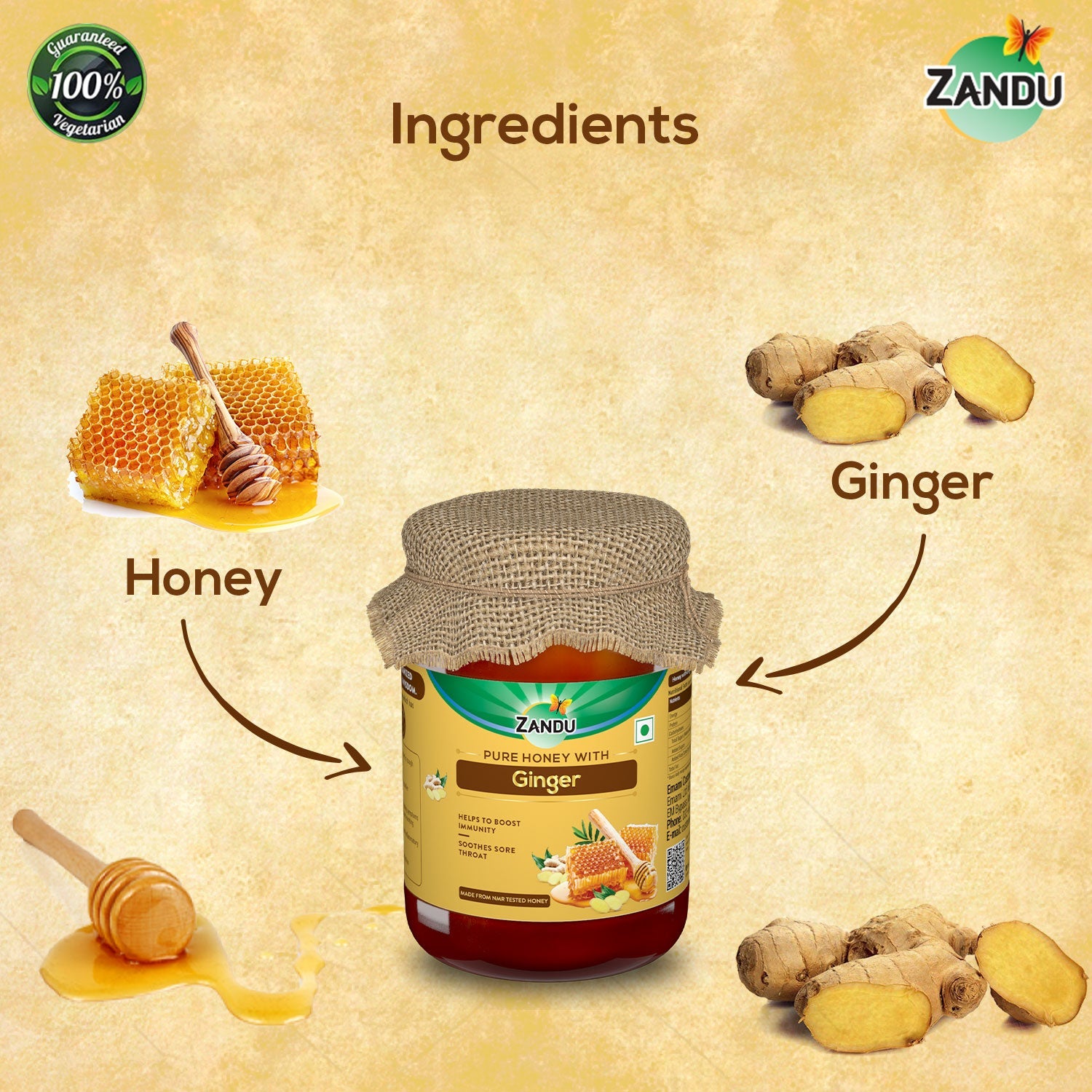 Pure Honey with Ginger (650g) & FREE Ginger Celery Herbal Infusion (25 Tea Bags)