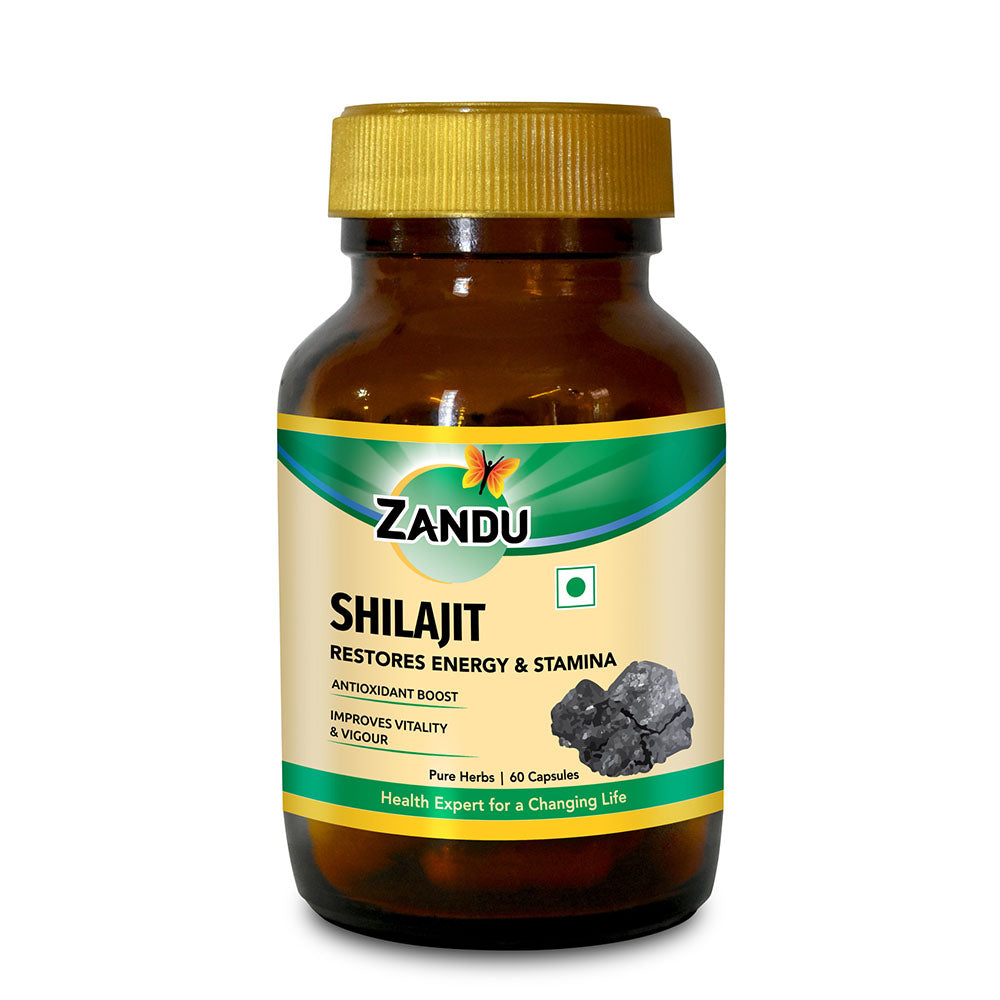 Zandu Shilajit Capsules with 100% Pure Himalayan Shilajit for Strength, Vigor & Vitality (60 Caps)